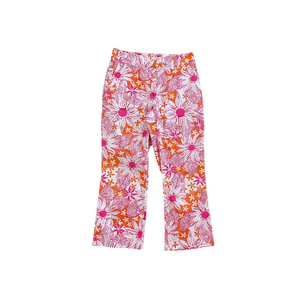 Vintage Y2K Lilly Pulitzer Pink Orange Crop Capri Pants Floral Daisy Size 2
